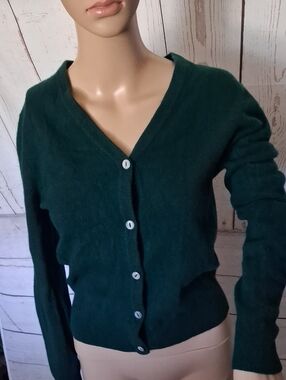 Debenhams Pine Green V-Neck Button Cashmere Cardigan Sweater - Small/Medium